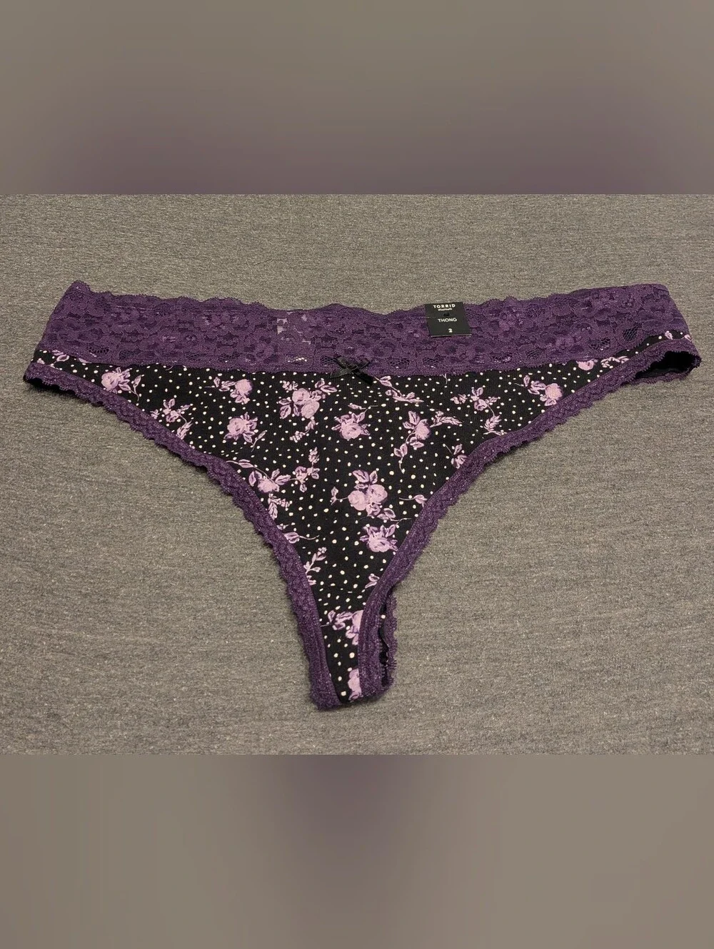 NWT Torrid Purple Floral Cotton Mid Rise Thong Lace Trim Panty Size 2X